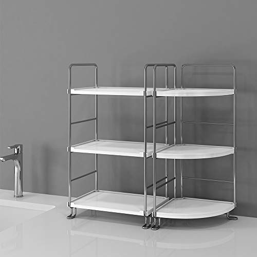 KINGBERWI 3-Tier Corner Spice Rack Kitchen Bathroom Countertop Organizer Vanity Tray Cosmetic Makeup Storage Standing Shelf, Silver