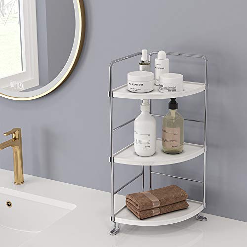 KINGBERWI 3-Tier Corner Spice Rack Kitchen Bathroom Countertop Organizer Vanity Tray Cosmetic Makeup Storage Standing Shelf, Silver