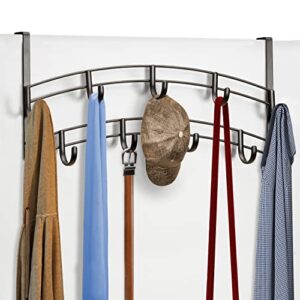 lynk® over door hook rack - scarf, belt, hat, jewelry, purse, bra hanger - 9 hook organizer rack - bronze
