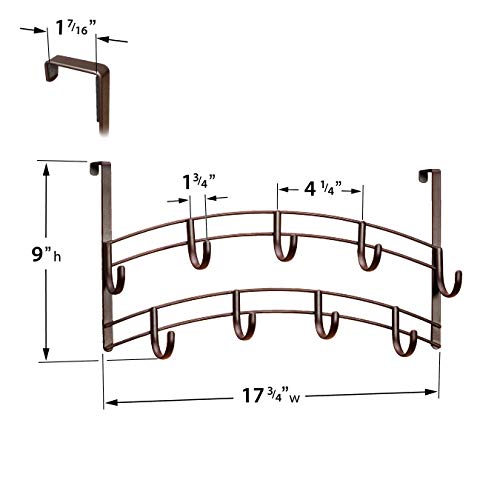 Lynk® Over Door Hook Rack - Scarf, Belt, Hat, Jewelry, Purse, Bra Hanger - 9 Hook Organizer Rack - Bronze