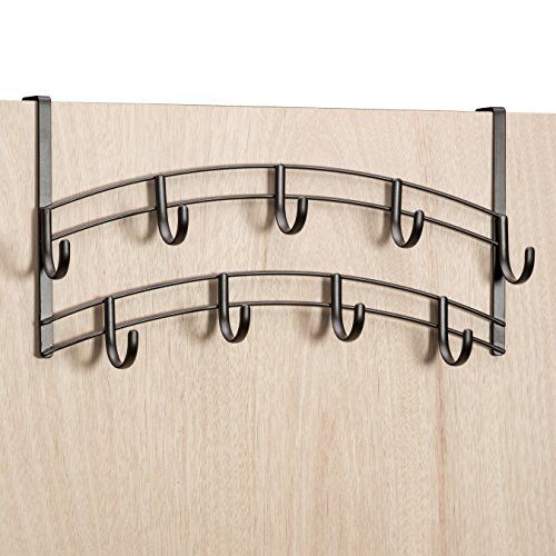 Lynk® Over Door Hook Rack - Scarf, Belt, Hat, Jewelry, Purse, Bra Hanger - 9 Hook Organizer Rack - Bronze