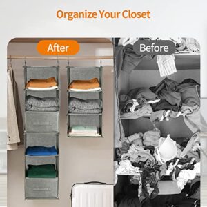 Rumia Hanging Closet Organizer and Storage,Detachable 6-Layer Handing Shelves with 3 Drawers,2x3 Layer Closet Shelves with 4 Side Pockets for Wardrobe,Nursery,Baby Clothes Organization and Storage