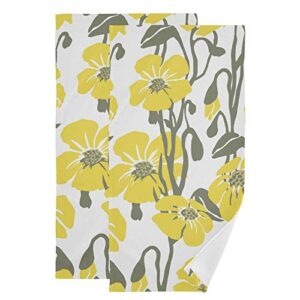 trendy novelty design yellow flowers pattern printed hand towel for bathroom set of 2 absorbent cotton face towel multipurpose for hotel gym guest spa yoga home decorative,28x14in