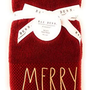 Rae Dunn Set of 2 Embroidered Merry Red Hand Towels for Christmas Bathroom Decor, Christmas Hand Towels, Christmas Decorations