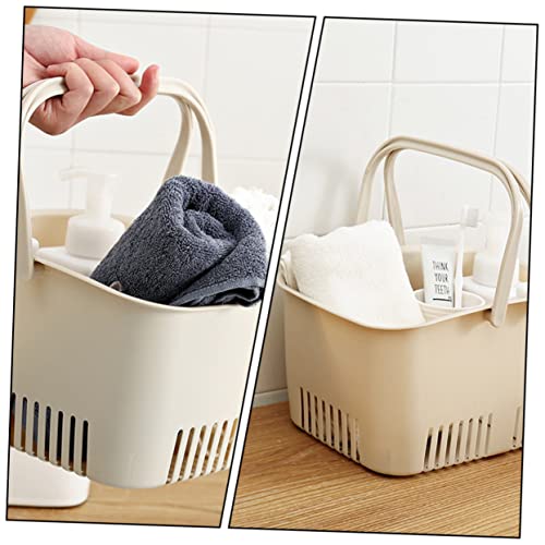 Levemolo Holder Container Tote Caddy Shower Storage Organizer Bathroom Serving Hollow Bath Plastic Food Handle with Sundries Household Toiletries Bathing Tray Basket Handheld Beige Fruit