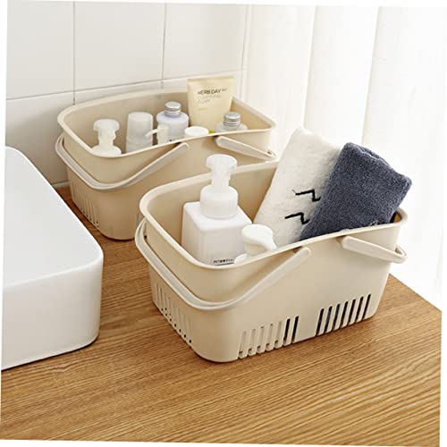 Levemolo Holder Container Tote Caddy Shower Storage Organizer Bathroom Serving Hollow Bath Plastic Food Handle with Sundries Household Toiletries Bathing Tray Basket Handheld Beige Fruit