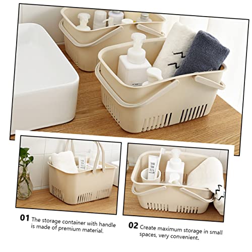 Levemolo Holder Container Tote Caddy Shower Storage Organizer Bathroom Serving Hollow Bath Plastic Food Handle with Sundries Household Toiletries Bathing Tray Basket Handheld Beige Fruit