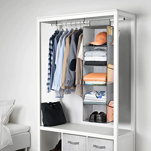 Criusia 2 Pack Hanging Closet Organizer 5 Shelves, Foldable Closet Organizers and Storage with 6 Side Pockets, Hanging Organizer for Closet Organization and Storage,Grey