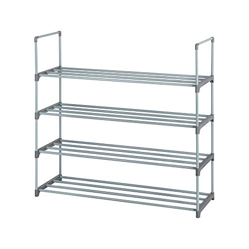 SoSo-BanTian1989 Grey Metal Tube Frame 4-Tier Shoe Rack, 20 Pairs Shoes Organizer Storage Tower Shelves