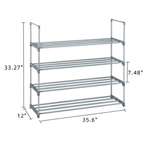 SoSo-BanTian1989 Grey Metal Tube Frame 4-Tier Shoe Rack, 20 Pairs Shoes Organizer Storage Tower Shelves