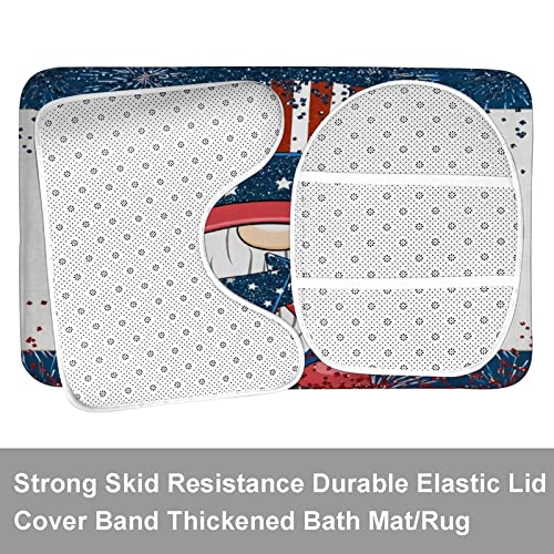 4 Pcs Shower Curtain Set 4th of July Patriotic American Gnome-1 with Non-Slip Rugs Toilet Lid Cover and Bath Mat Bathroom Decor Set 72" X 72"