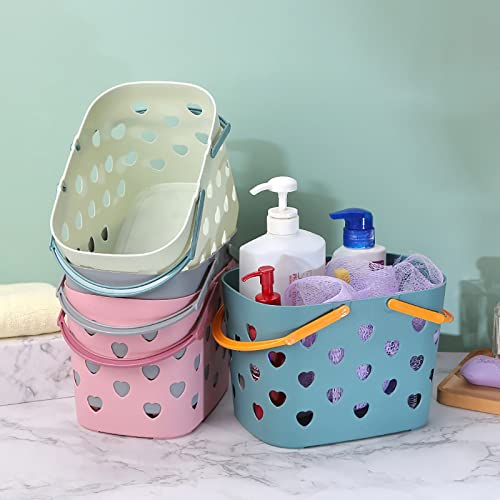 Portable Shower Caddy Tote Plastic Storage Basket With Handle Box Organizer For Bathroom Pantry Kitchen College Dorm Waterproof Washable Tip Proof Durable Ball Storage Containers with (Pink, One Size)