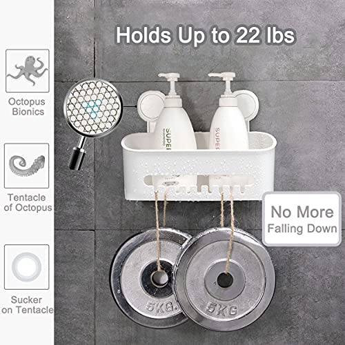 Shower Caddy Suction Cup, Durable Shower Organizer Shower Shelf No-Drilling Removable Shower Basket for Bathroom Storage, Powerful Shower Suction Caddy for Shampoo, Gel, Conditioner, Max Hold 22lb