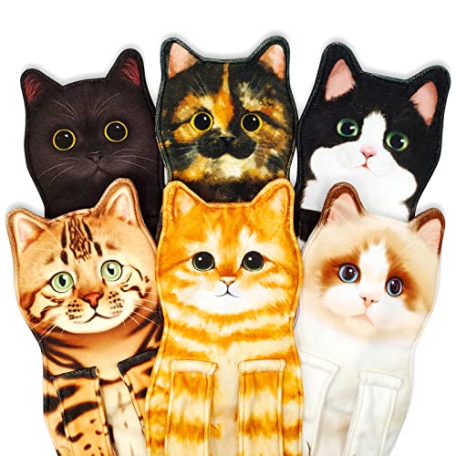 Infaccial 6-Pack Cat Hand Towels Set for Bathroom Kitchen-Cute Cat Hanging Towel Decorative Animal Washcloths Face Towels Cat Decor-Funny Housewarming Cat Gifts for Cat Lovers for mom (6-Pack)