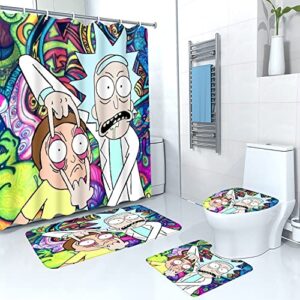 szzhnc 4 piece funny shower curtain sets with 12 hooks for fresh color luxury bathroom sets decor, non-slip rugs and toilet mat lid rug ,cartoon theme waterproof(72x72'') (ruike-scs-30228-13)