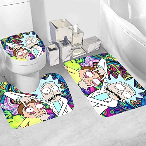 SZZHNC 4 Piece Funny Shower Curtain Sets with 12 Hooks for Fresh Color Luxury Bathroom Sets Decor, Non-Slip Rugs and Toilet Mat Lid Rug ,Cartoon Theme Waterproof(72x72'') (ruike-scs-30228-13)