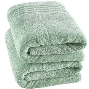 hammam linen jumbo large bath sheets towels 2-pack 35 x 70 inches soft and absorbent, premium quality 100% cotton towels (light green, bath sheet)