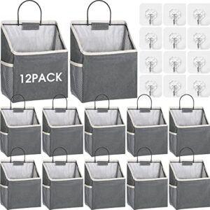 12 pcs wall hanging storage bag wall hanging organizer bag with hooks closet hanging wall basket with pocket linen cotton wall organizer for bedroom bathroom dormitory kitchen, 15 x 4.3 x 8.7 inch