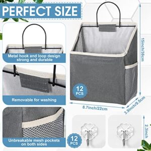 12 Pcs Wall Hanging Storage Bag Wall Hanging Organizer Bag with Hooks Closet Hanging Wall Basket with Pocket Linen Cotton Wall Organizer for Bedroom Bathroom Dormitory Kitchen, 15 x 4.3 x 8.7 Inch