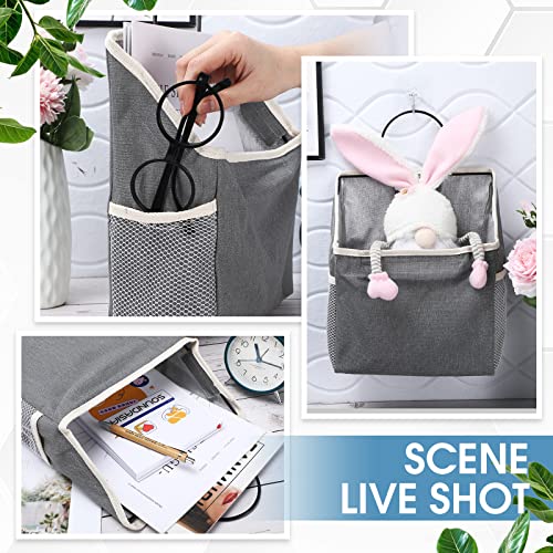 12 Pcs Wall Hanging Storage Bag Wall Hanging Organizer Bag with Hooks Closet Hanging Wall Basket with Pocket Linen Cotton Wall Organizer for Bedroom Bathroom Dormitory Kitchen, 15 x 4.3 x 8.7 Inch