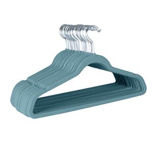 laura ashley 25 pack slim velvet hangers| durable | strong plastic | slim | keeps shape | closet organization | dusty blue | holds 10lbs | holds shape
