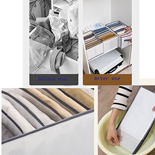 ALLHOLA Wardrobe Clothes Organizer Washable Wardrobe Clothing Clothes Organizer for Folded Clothes (7 Grids for Jeans+Leggings 2PCS, Grey A)