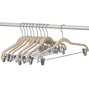 home-it 10 pack clothes hangers with clips - ivory velvet hangers for skirt hangers - clothes hanger - pants hangers - ultra thin no slip