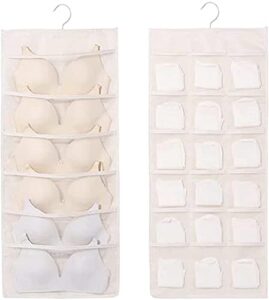 st-best-p bra and underwear hanging storage organizer mesh pockets dual sided wall shelves space saver bag sock underpants drawer closet clothes rack (beige:(6+18 pockets))