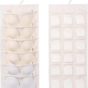 ST-BEST-P Bra and Underwear Hanging Storage Organizer Mesh Pockets Dual Sided Wall Shelves Space Saver Bag Sock Underpants Drawer Closet Clothes Rack (Beige:(6+18 Pockets))