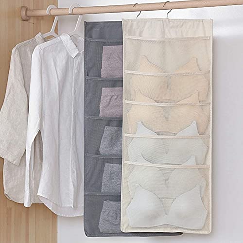 ST-BEST-P Bra and Underwear Hanging Storage Organizer Mesh Pockets Dual Sided Wall Shelves Space Saver Bag Sock Underpants Drawer Closet Clothes Rack (Beige:(6+18 Pockets))