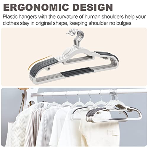 Edergoo Plastic Hangers, Hangers Non Slip 30 Pack, Non-staining Space Saving Hangers, 17.1 inches Coat Hangers Heavy Duty Hanging Dry Wet Clothes, Gray