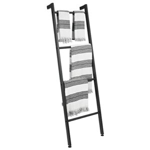 mdesign metal wall-leaning towel ladder for bathroom - 4-level decorative ladder rack and towel holder - rustic bath towel storage stand for modern decor - bathroom towel ladder rack - matte black