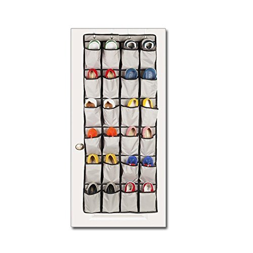 Over The Door Shoe Organizer - 24 Pockets and Door Shoe Rack for Door Shoe Storage 4 Customized Strong Metal Hooks Hanging Shoe Organizer