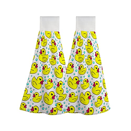 Kitchen Hanging Hand Towels Yellow Ducks Bubbles Children Bathroom Soft Hanging Tie Towel with Loop Super Absorbent Machine Washable,1 Piece