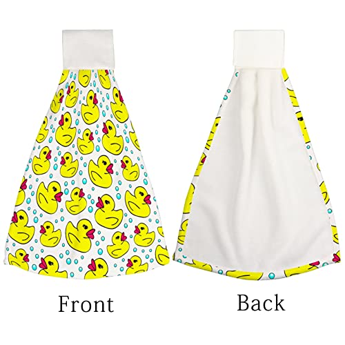 Kitchen Hanging Hand Towels Yellow Ducks Bubbles Children Bathroom Soft Hanging Tie Towel with Loop Super Absorbent Machine Washable,1 Piece