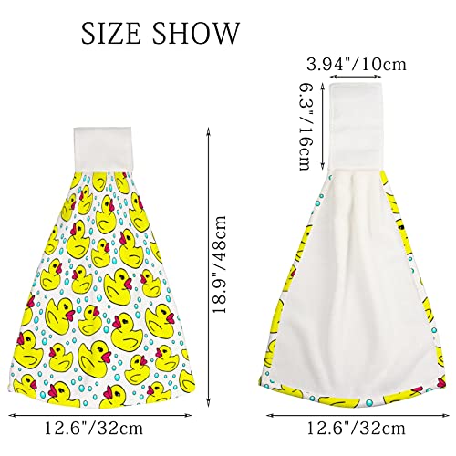 Kitchen Hanging Hand Towels Yellow Ducks Bubbles Children Bathroom Soft Hanging Tie Towel with Loop Super Absorbent Machine Washable,1 Piece