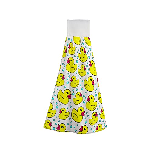 Kitchen Hanging Hand Towels Yellow Ducks Bubbles Children Bathroom Soft Hanging Tie Towel with Loop Super Absorbent Machine Washable,1 Piece