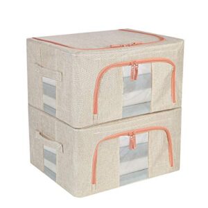 touch-rich storage bins foldable with window & carry handles linen fabric collapsible storage boxes organizer set stackable containers for home bedroom office closet nursery (beige)