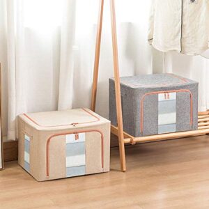 TOUCH-RICH Storage Bins Foldable with Window & Carry Handles Linen Fabric Collapsible Storage Boxes Organizer Set Stackable Containers for Home Bedroom Office Closet Nursery (Beige)