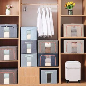 TOUCH-RICH Storage Bins Foldable with Window & Carry Handles Linen Fabric Collapsible Storage Boxes Organizer Set Stackable Containers for Home Bedroom Office Closet Nursery (Beige)