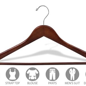 The Great American Hanger Company Wood Suit Hanger w/Solid Wood Bar, Box of 25 Space Saving 17 Inch Flat Wooden Hangers w/Walnut Finish & Chrome Swivel Hook & Notches for Shirt Dress or Pants