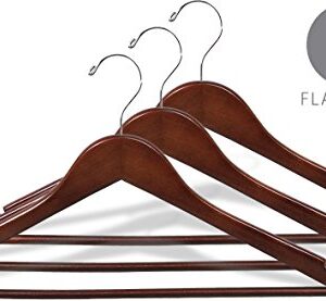 The Great American Hanger Company Wood Suit Hanger w/Solid Wood Bar, Box of 25 Space Saving 17 Inch Flat Wooden Hangers w/Walnut Finish & Chrome Swivel Hook & Notches for Shirt Dress or Pants
