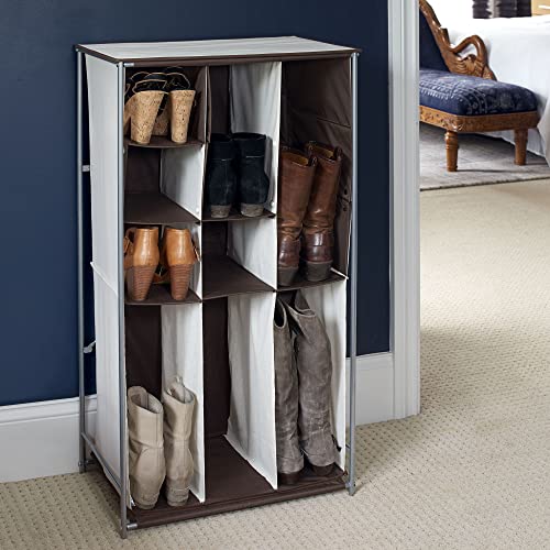 Household Essentials Transformer Boot Storage Rack, Adjustable Cubbies, Soft Poly-Cotton Fabric, Sturdy Steel Frame, Versatile and Stylish, Perfect for Short, Mid and Tall Boots, Natural and Brown