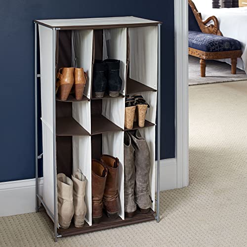 Household Essentials Transformer Boot Storage Rack, Adjustable Cubbies, Soft Poly-Cotton Fabric, Sturdy Steel Frame, Versatile and Stylish, Perfect for Short, Mid and Tall Boots, Natural and Brown