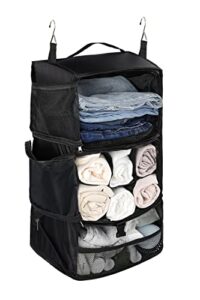 elezay hanging packing cubes portable closet 3-shelf travel collapsible compression garment organizer for carry-on luggage suitcase space saver bag xx-large, black