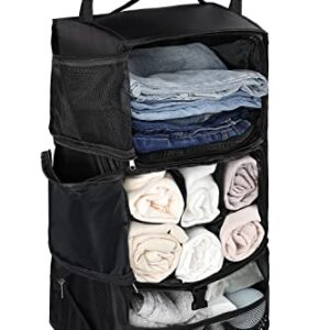 ELEZAY Hanging Packing Cubes Portable Closet 3-Shelf Travel Collapsible Compression Garment Organizer for Carry-on Luggage Suitcase Space Saver Bag XX-Large, Black
