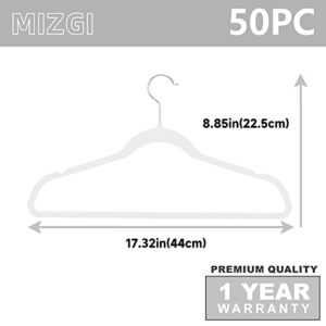 MIZGI Premium Velvet Hangers (50 Pack) Heavyduty - Non Slip Felt Hangers - Velvet Suit Hangers White - Chrome Hooks,Space Saving Clothes Hangers