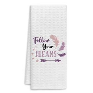 follow your dreams inspirational quotes kitchen towels dish towels hand towels,pink arrow feathers pattern girls towels and washcloths,gifts for teens girls sisters