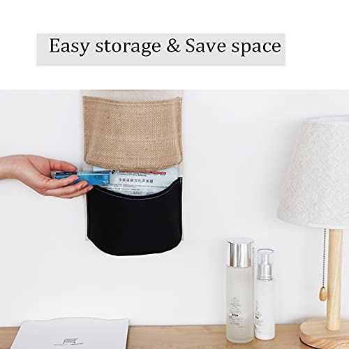 Wall Hanging Storage Bag, Over The Door Organizer, Wall Mounted Hanging Closet Organizer, 3 Pockets Linen Cotton Fabric Multi Functional Wall Organizer for Living Room Bedroom Bathroom (3 pack-style 4)