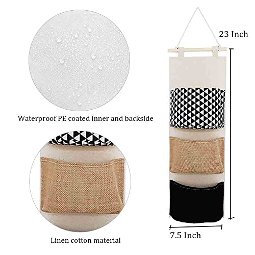 Wall Hanging Storage Bag, Over The Door Organizer, Wall Mounted Hanging Closet Organizer, 3 Pockets Linen Cotton Fabric Multi Functional Wall Organizer for Living Room Bedroom Bathroom (3 pack-style 4)